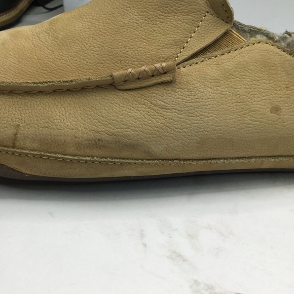 Olukai Kipuka Hulu Slipper Men Size M11 Toffee Leather Shearling Lining Slip-On - Picture 9 of 13